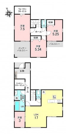 加古川市加古川町稲屋、新築一戸建ての間取り画像です