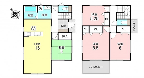 加古川市米田町船頭、新築一戸建ての間取り画像です