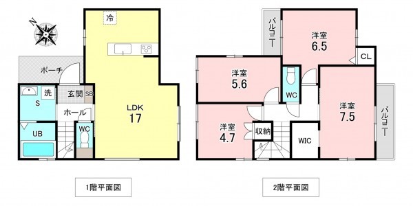 加古川市野口町良野、新築一戸建ての間取り画像です