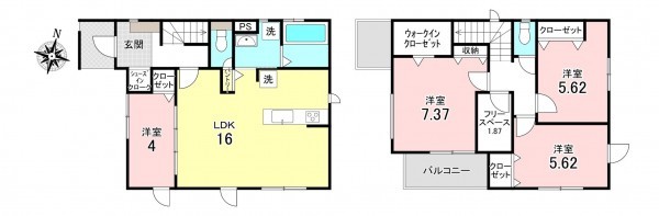 加古川市野口町北野、新築一戸建ての間取り画像です