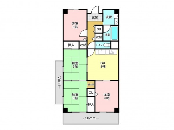 加古川市別府町別府、マンションの間取り画像です
