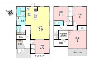 加古川市平岡町つつじ野、中古一戸建ての間取り画像です