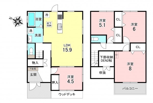 加古川市平岡町つつじ野、中古一戸建ての間取り画像です