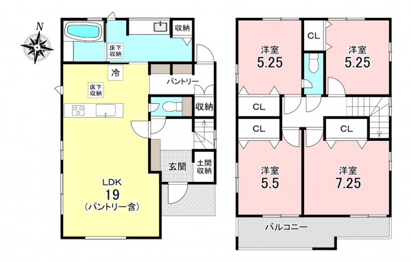 加古川市新神野、新築一戸建ての間取り画像です