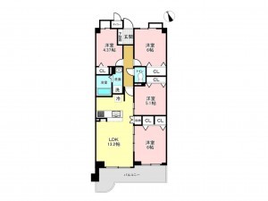加古川市加古川町河原、マンションの間取り画像です