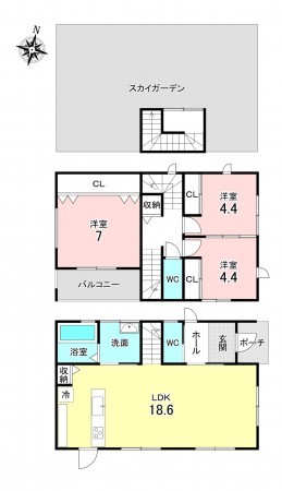 加古川市新神野、中古一戸建ての間取り画像です