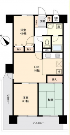 加古川市加古川町平野、マンションの間取り画像です