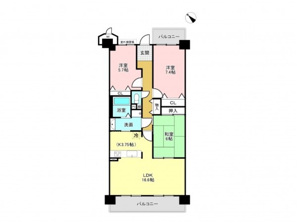 加古川市平岡町二俣、マンションの間取り画像です