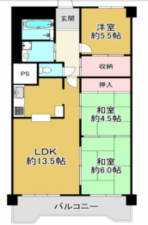 加古川市野口町野口、マンションの間取り画像です