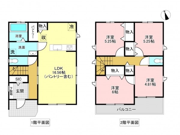 加古川市平岡町高畑、新築一戸建ての間取り画像です