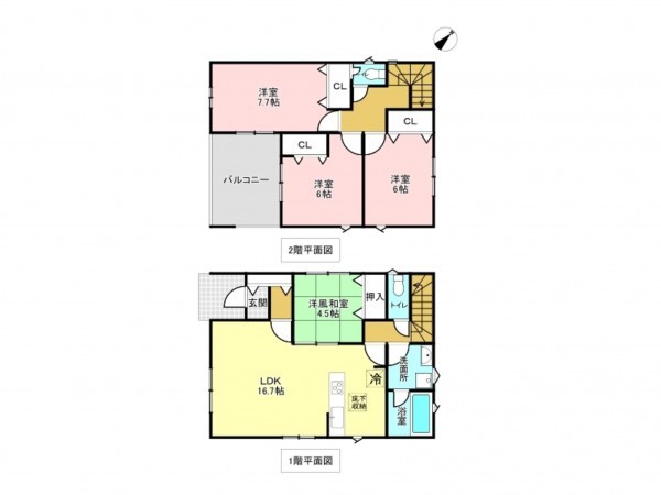 加古川市別府町新野辺北町、新築一戸建ての間取り画像です