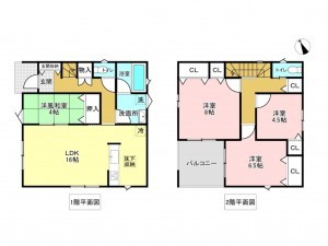 加古川市野口町長砂、新築一戸建ての間取り画像です