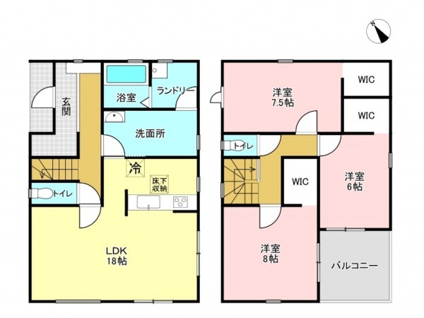 加古川市野口町長砂、新築一戸建ての間取り画像です