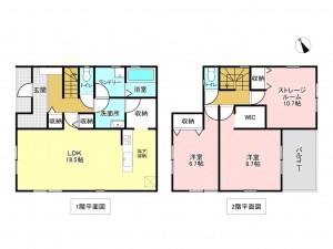 加古川市野口町長砂、新築一戸建ての間取り画像です