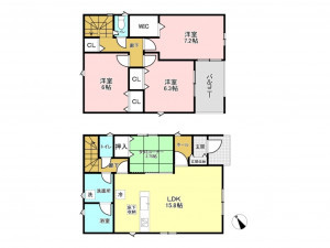加古川市野口町良野、新築一戸建ての間取り画像です