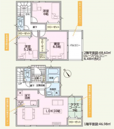 加古川市野口町良野、新築一戸建ての間取り画像です