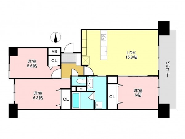 加古川市平岡町新在家、マンションの間取り画像です