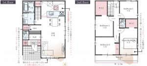 加古川市尾上町口里、新築一戸建ての間取り画像です