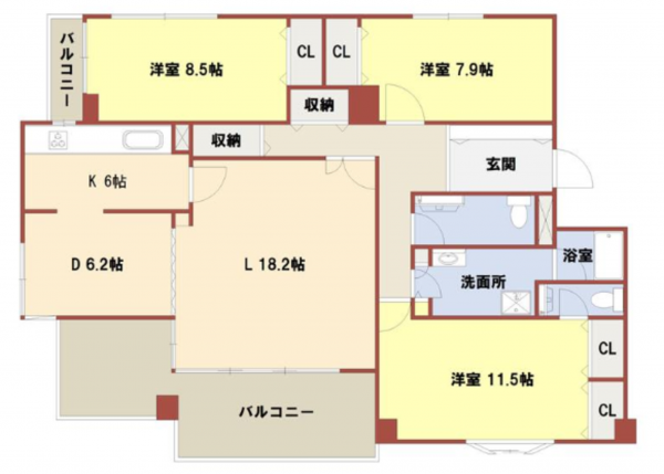 加古川市野口町良野、マンションの間取り画像です