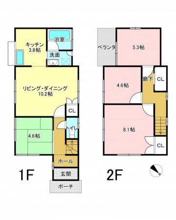 加古川市加古川町平野、中古一戸建ての間取り画像です