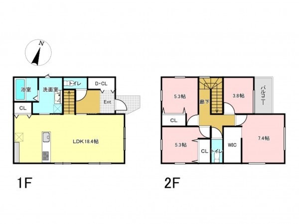 加古川市加古川町稲屋、新築一戸建ての間取り画像です