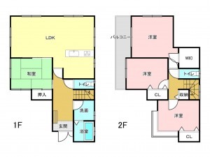 加古川市加古川町西河原、中古一戸建ての間取り画像です
