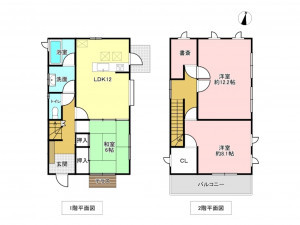 加古川市加古川町中津、中古一戸建ての間取り画像です