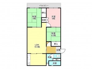 加古川市平岡町山之上、マンションの間取り画像です