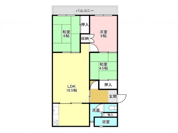 加古川市平岡町山之上、マンションの間取り画像です