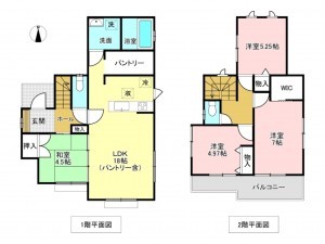 加古川市平岡町土山、新築一戸建ての間取り画像です