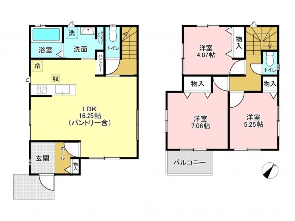 加古川市東神吉町出河原、新築一戸建ての間取り画像です