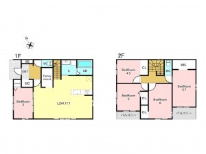 加古川市八幡町上西条、新築一戸建ての間取り画像です