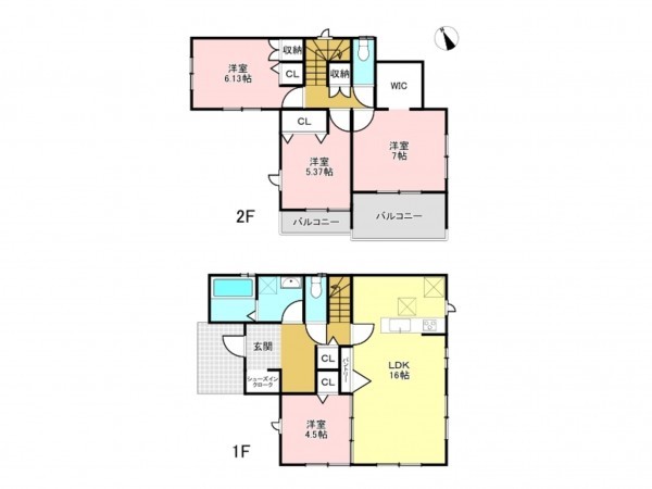 加古川市野口町長砂、新築一戸建ての間取り画像です