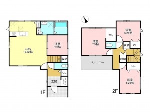 加古川市野口町長砂、新築一戸建ての間取り画像です