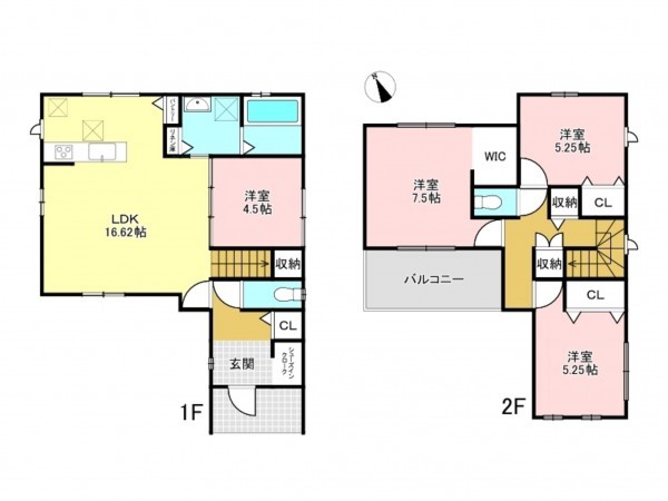 加古川市野口町長砂、新築一戸建ての間取り画像です