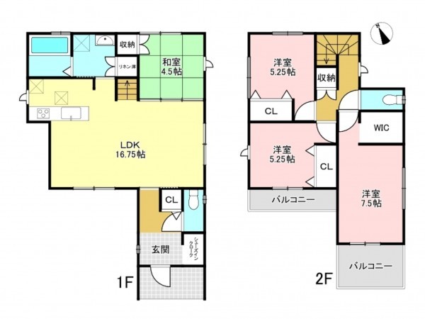 加古川市野口町長砂、新築一戸建ての間取り画像です