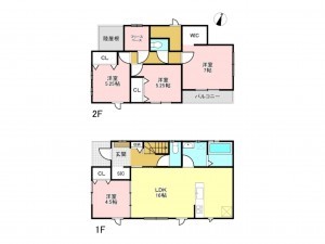 加古川市西神吉町岸、新築一戸建ての間取り画像です