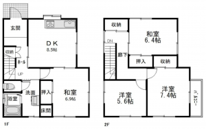 加古川市尾上町長田、中古一戸建ての間取り画像です