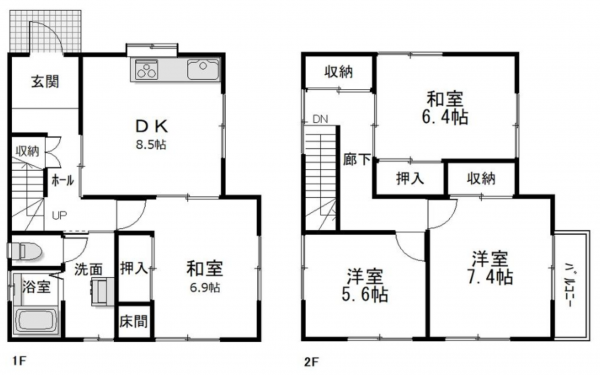 加古川市尾上町長田、中古一戸建ての間取り画像です
