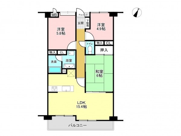 加古川市西神吉町岸、マンションの間取り画像です