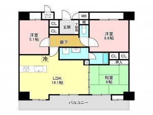 加古川市加古川町粟津、マンションの間取り画像です