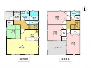 加古川市野口町野口、新築一戸建ての間取り画像です
