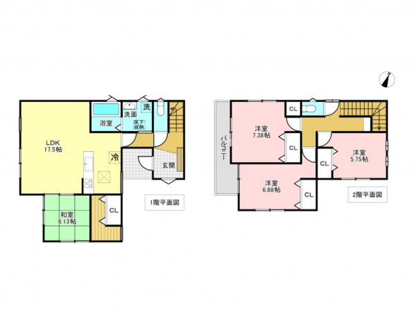 加古川市平岡町高畑、新築一戸建ての間取り画像です