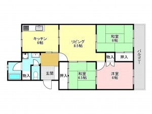 加古川市平岡町山之上、マンションの間取り画像です