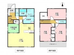 加古川市野口町水足、新築一戸建ての間取り画像です