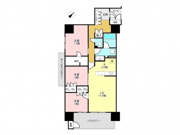 加古川市加古川町寺家町、マンションの間取り画像です