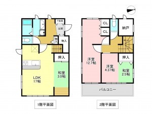 加古川市加古川町木村、中古一戸建ての間取り画像です