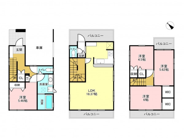 加古川市加古川町北在家、新築一戸建ての間取り画像です
