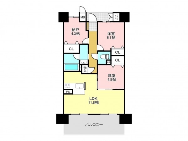 加古川市加古川町篠原町、マンションの間取り画像です