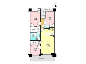 加古川市加古川町木村、マンションの間取り画像です